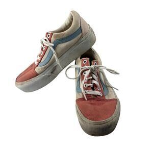 Vans Old Skool Platform Pastel Twill Coral Pink Blue Classic Sneakers Women 5.5